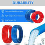 1/2 Inch PEX-B Pipe/Tool Kit: Blue & Red Each 100 Feet PEX Tubing with 62 Pack PEX Fittings - 40 Pcs Pex Stainless Steel Clamps, 2 Drop-Ear Elbow, 10 Elbow, 5 Tee, 5 Coupling