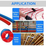 1/2 Inch PEX-B Pipe/Tool Kit: Blue & Red Each 100 Feet PEX Tubing with 62 Pack PEX Fittings - 40 Pcs Pex Stainless Steel Clamps, 2 Drop-Ear Elbow, 10 Elbow, 5 Tee, 5 Coupling