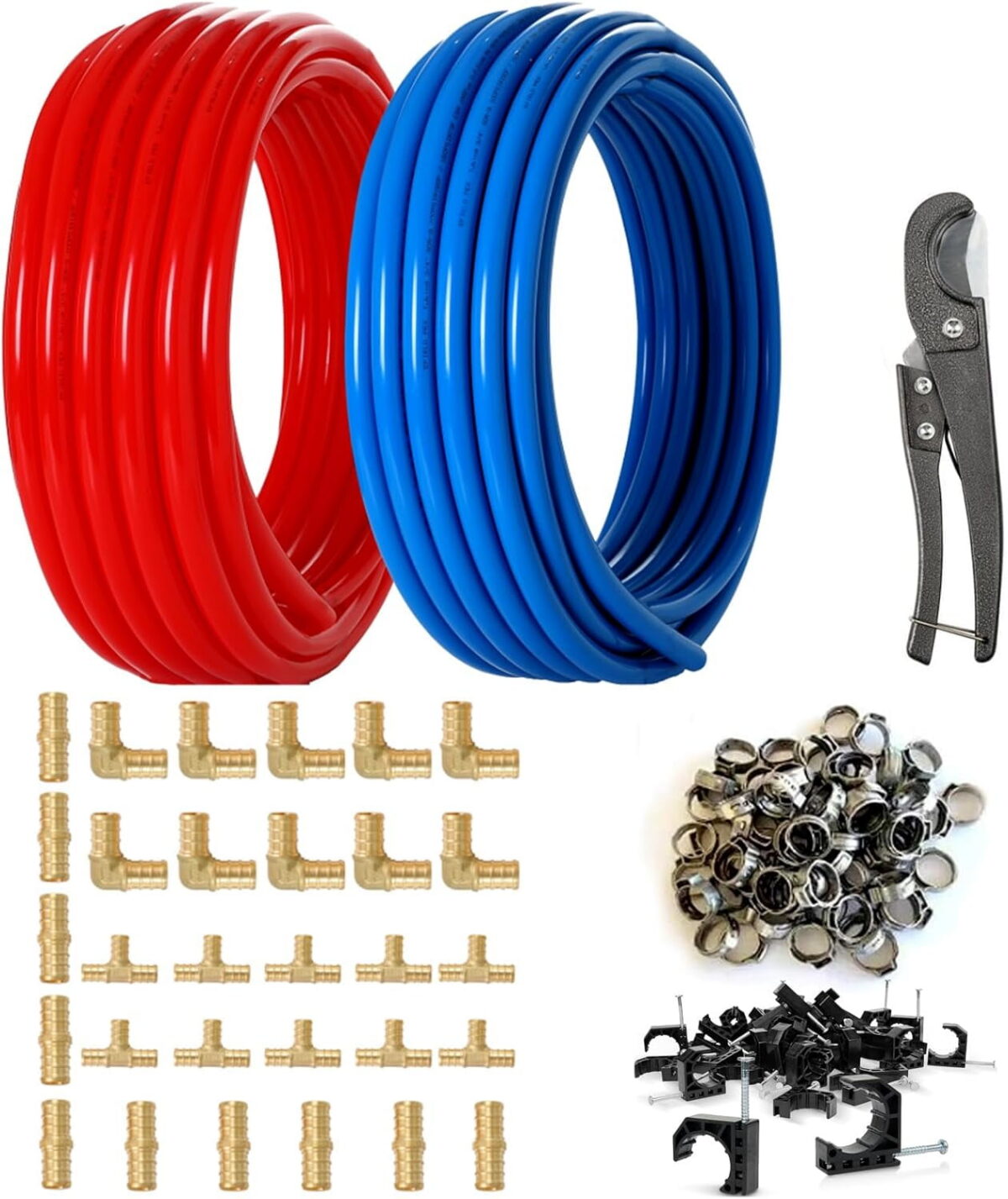 1/2 Inch Pex Tubing Plumbing Pipe,GUOFIS 200ft Pex Pipe(Blue & Red Each 100ft) with Fittings Kit