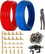 1/2 Inch Pex Tubing Plumbing Pipe,GUOFIS 200ft Pex Pipe(Blue & Red Each 100ft) with Fittings Kit