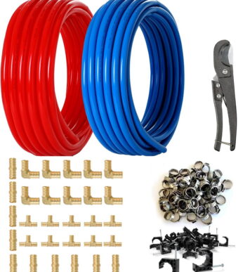 1/2 Inch Pex Tubing Plumbing Pipe,GUOFIS 200ft Pex Pipe(Blue & Red Each 100ft) with Fittings Kit