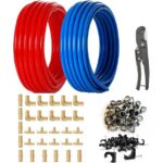 1/2 Inch Pex Tubing Plumbing Pipe,GUOFIS 200ft Pex Pipe(Blue & Red Each 100ft) with Fittings Kit