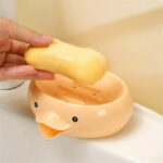 1 Pack Duck Ceramic Soap Dishes,Soap Holder with Drain,Soap Dish Container,Dish Soap Tray,Sponge Holder,Soap Tray for Shower,Bathroom,Bar,Kitchen,Counter (Duck)