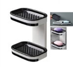 1 Pack Wall-Mounted Double Layer Soap Dish with Draining Tray - Adhesive Bathroom and Shower Soap Holder TIKA
