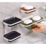 1 Pack Wall-Mounted Double Layer Soap Dish with Draining Tray - Adhesive Bathroom and Shower Soap Holder TIKA