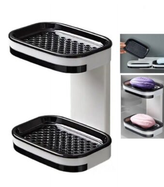 1 Pack Wall-Mounted Double Layer Soap Dish with Draining Tray - Adhesive Bathroom and Shower Soap Holder TIKA