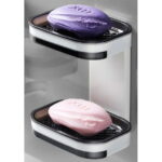 1 Pack Wall-Mounted Double Layer Soap Dish with Draining Tray - Adhesive Bathroom and Shower Soap Holder TIKA