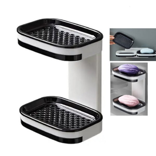 1 Pack Wall-Mounted Double Layer Soap Dish with Draining Tray - Adhesive Bathroom and Shower Soap Holder TIKA