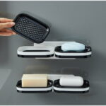 1 Pack Wall-Mounted Double Layer Soap Dish with Draining Tray - Adhesive Bathroom and Shower Soap Holder TIKA