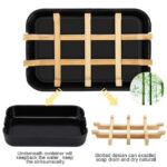 1 Pack Wooden Bamboo Square Soap Dishes for Bar Soap Holder for Shower with Drain for Bathroom Small Soap Dish Detachable (Black)