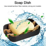 1 Pack Wooden Bamboo Square Soap Dishes for Bar Soap Holder for Shower with Drain for Bathroom Small Soap Dish Detachable (Black)