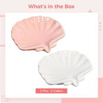 2 Pack Ceramic Soap Dishes - Stylish Seashell Soap Dishes | Decorative Soap Trays for Bathroom & Shower - Self-Draining, Non-Slip | Doubles as Jewelry Holder (White & Pink)