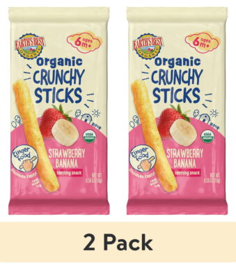 (2 pack) Earth's Best Organic Teething Crunchy Sticks Strawberry Banana Puffed Baby Snack, 0.56 oz Bag