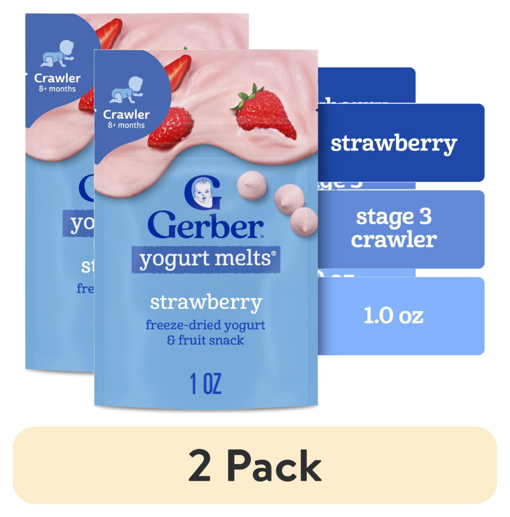 (2 pack) Gerber Stage 3 Baby Food Snacks, Strawberry Yogurt Melts, Baby Led Feeding 1 oz