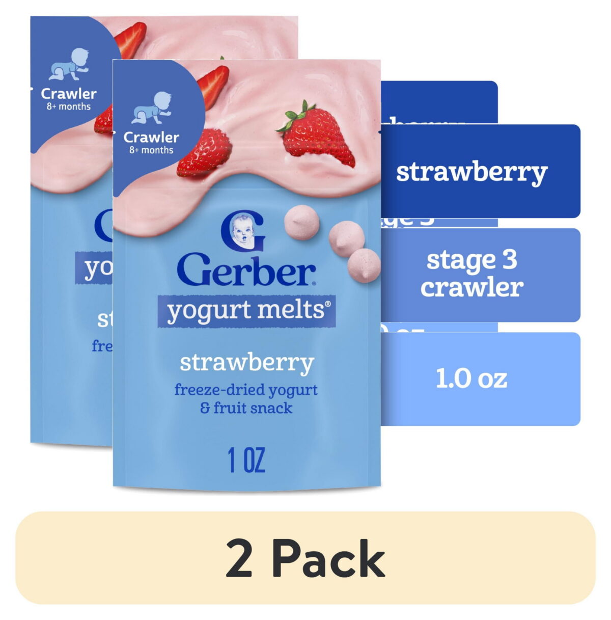 (2 pack) Gerber Stage 3 Baby Food Snacks, Strawberry Yogurt Melts, Baby Led Feeding 1 oz