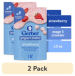(2 pack) Gerber Stage 3 Baby Food Snacks, Strawberry Yogurt Melts, Baby Led Feeding 1 oz