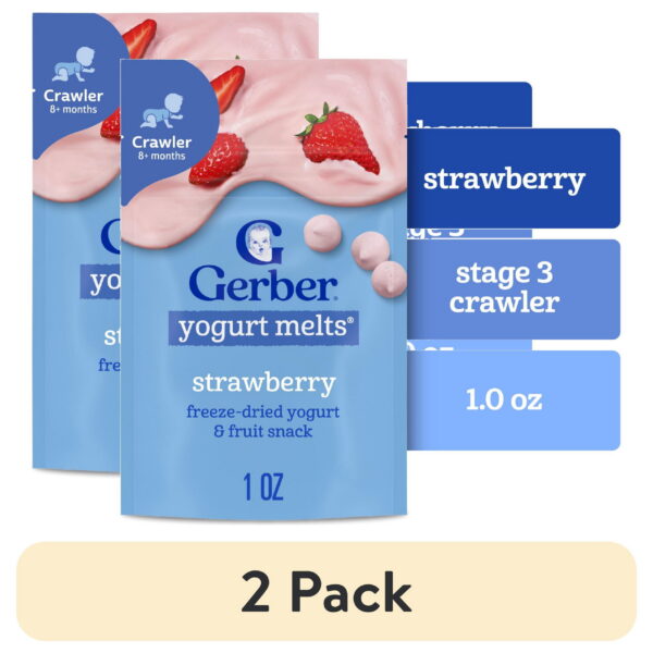 (2 pack) Gerber Stage 3 Baby Food Snacks, Strawberry Yogurt Melts, Baby Led Feeding 1 oz