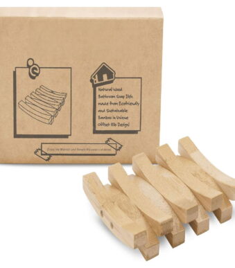 2 Pack of Soap Dishes for Bathroom | Rustic Cross-Rib Bamboo Soap Dish, Bar Soap Holder, Sponge Holder, Offset Rib Design | Natural, Sustainable Bamboo Bathroom Accessories