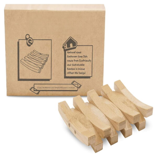 2 Pack of Soap Dishes for Bathroom | Rustic Cross-Rib Bamboo Soap Dish, Bar Soap Holder, Sponge Holder, Offset Rib Design | Natural, Sustainable Bamboo Bathroom Accessories