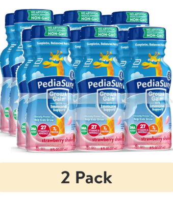 (2 pack) PediaSure Grow & Gain with Immune Support, 7g Protein, Strawberry, 8-fl-oz Bottle, 6 Shakes