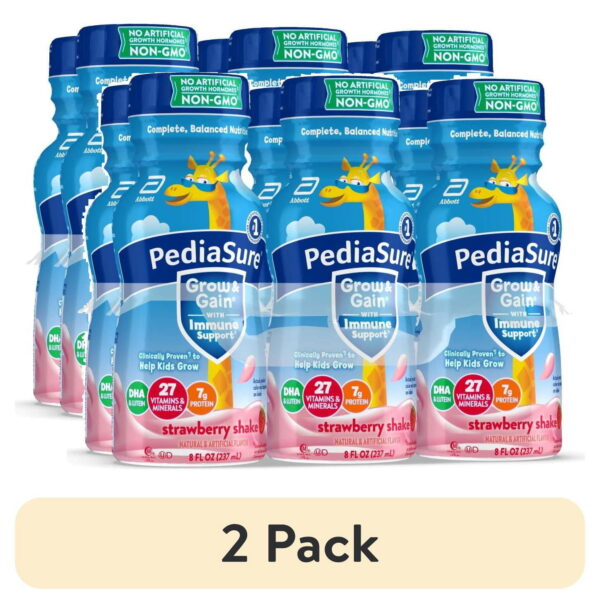 (2 pack) PediaSure Grow & Gain with Immune Support, 7g Protein, Strawberry, 8-fl-oz Bottle, 6 Shakes