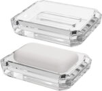 2 Pack Rectangle Glass Soap Dish, Bar Soap Sponge Holder for Bathroom Shower Countertop, Soap Saver Tray Plate (Clear)
