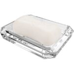 2 Pack Rectangle Glass Soap Dish, Bar Soap Sponge Holder for Bathroom Shower Countertop, Soap Saver Tray Plate (Clear)