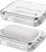 2 Pack Rectangle Glass Soap Dish, Bar Soap Sponge Holder for Bathroom Shower Countertop, Soap Saver Tray Plate (Clear)