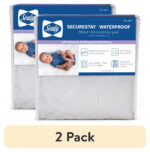 (2 pack) Sealy SecureStay Waterproof Crib Mattress Pad, Easy Clean Washable, Crib/Toddler Bed, White