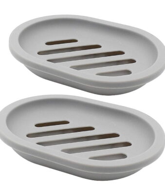 2-Pack Soap Dish with Drain, Soap Holder, Soap Saver, Easy Cleaning, Dry, Stop Mushy Soap (Gray)