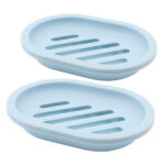 2-Pack Soap Dish with Drain, Soap Holder, Soap Saver, Easy Cleaning, Dry, Stop Mushy Soap (Blue)