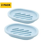 2-Pack Soap Dish with Drain, Soap Holder, Soap Saver, Easy Cleaning, Dry, Stop Mushy Soap (Blue)