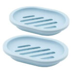 2-Pack Soap Dish with Drain, Soap Holder, Soap Saver, Easy Cleaning, Dry, Stop Mushy Soap (Blue)