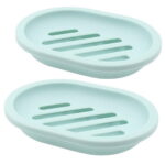 2-Pack Soap Dish with Drain, Soap Holder, Soap Saver, Easy Cleaning, Dry, Stop Mushy Soap (Green)