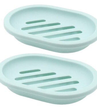 2-Pack Soap Dish with Drain, Soap Holder, Soap Saver, Easy Cleaning, Dry, Stop Mushy Soap (Green)