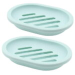 2-Pack Soap Dish with Drain, Soap Holder, Soap Saver, Easy Cleaning, Dry, Stop Mushy Soap (Green)
