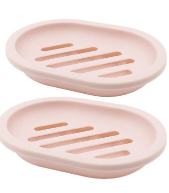 2-Pack Soap Dish with Drain, Soap Holder, Soap Saver, Easy Cleaning, Dry, Stop Mushy Soap (Pink)