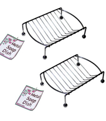 2 Pc Soap Dish Drain Metal Pedestal Holder Dispenser Bathroom Kitchen Home Saver
