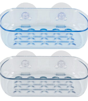 2 Pc Wall Mount Shower Bath Soap Bar Holder Dish Tray Suction Cups Draining Rack