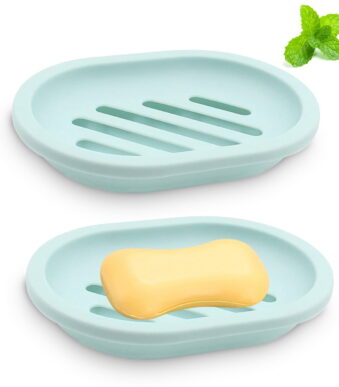 2 Pcs Soap Dish, Easy Cleaning Soap Saver, Stop Mushy Soap Tray Suitable for Kitchen, Bathroom, Soap Container (Green)