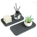 2 Pcs Water Absorbing Stone Drying Trays for Bathroom Sink Kitchen Counter Soap Dish Dispenser Sponge Holder White Ceramic Bathroom Vanity Quick Dry Stone Mat for Kitchen Sink...