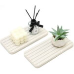 2 Pcs Water Absorbing Stone Drying Trays for Bathroom Sink Kitchen Counter Soap Dish Dispenser Sponge Holder White Ceramic Bathroom Vanity Quick Dry Stone Mat for Kitchen Sink...