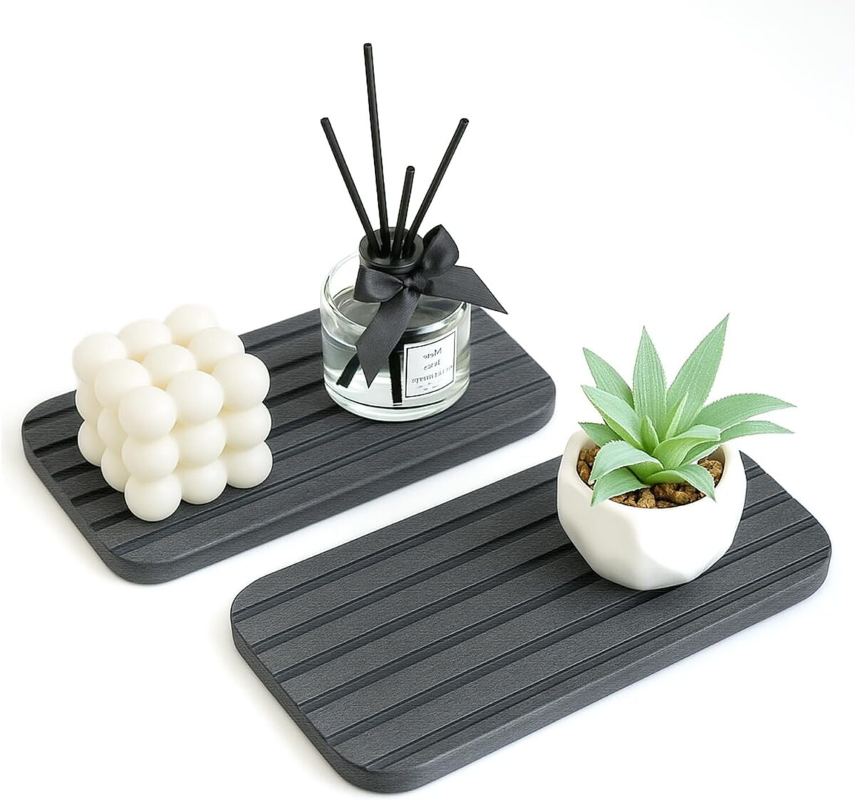 2 Pcs Water Absorbing Stone Drying Trays for Bathroom Sink Kitchen Counter Soap Dish Dispenser Sponge Holder White Ceramic Bathroom Vanity Quick Dry Stone Mat for Kitchen Sink...