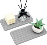 2 Pcs Water Absorbing Stone Drying Trays for Bathroom Sink Kitchen Counter Soap Dish Dispenser Sponge Holder White Ceramic Bathroom Vanity Quick Dry Stone Mat for Kitchen Sink...