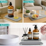 2 Pcs Water Absorbing Stone Drying Trays for Bathroom Sink Kitchen Counter Soap Dish Dispenser Sponge Holder White Ceramic Bathroom Vanity Quick Dry Stone Mat for Kitchen Sink...