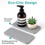 2 Pcs Water Absorbing Stone Drying Trays for Bathroom Sink Kitchen Counter Soap Dish Dispenser Sponge Holder White Ceramic Bathroom Vanity Quick Dry Stone Mat for Kitchen Sink...