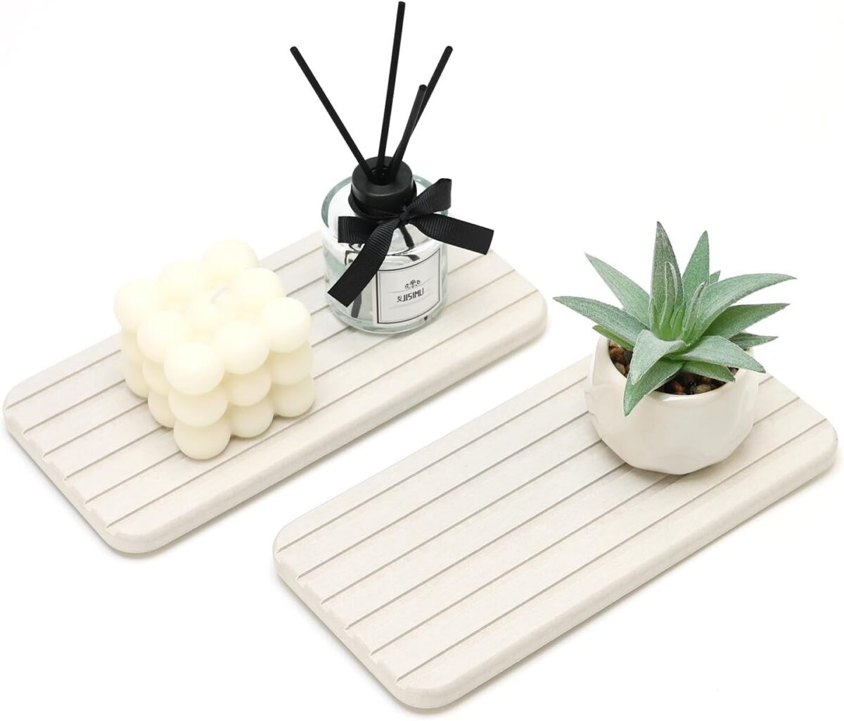 2 Pcs Water Absorbing Stone Drying Trays for Bathroom Sink Kitchen Counter Soap Dish Dispenser Sponge Holder White Ceramic Bathroom Vanity Quick Dry Stone Mat for Kitchen Sink...