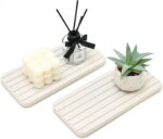 2 Pcs Water Absorbing Stone Drying Trays for Bathroom Sink Kitchen Counter Soap Dish Dispenser Sponge Holder White Ceramic Bathroom Vanity Quick Dry Stone Mat for Kitchen Sink...