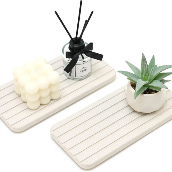 2 Pcs Water Absorbing Stone Drying Trays for Bathroom Sink Kitchen Counter Soap Dish Dispenser Sponge Holder White Ceramic Bathroom Vanity Quick Dry Stone Mat for Kitchen Sink...
