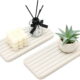 2 Pcs Water Absorbing Stone Drying Trays for Bathroom Sink Kitchen Counter Soap Dish Dispenser Sponge Holder White Ceramic Bathroom Vanity Quick Dry Stone Mat for Kitchen Sink...